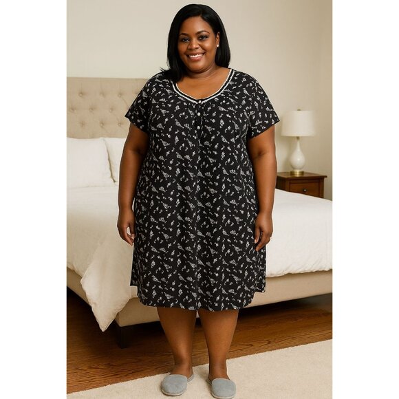 Croft & Barrow 4X Nightgown Womens Floral Button Front Short Sleeve Intimates - Picture 9 of 9